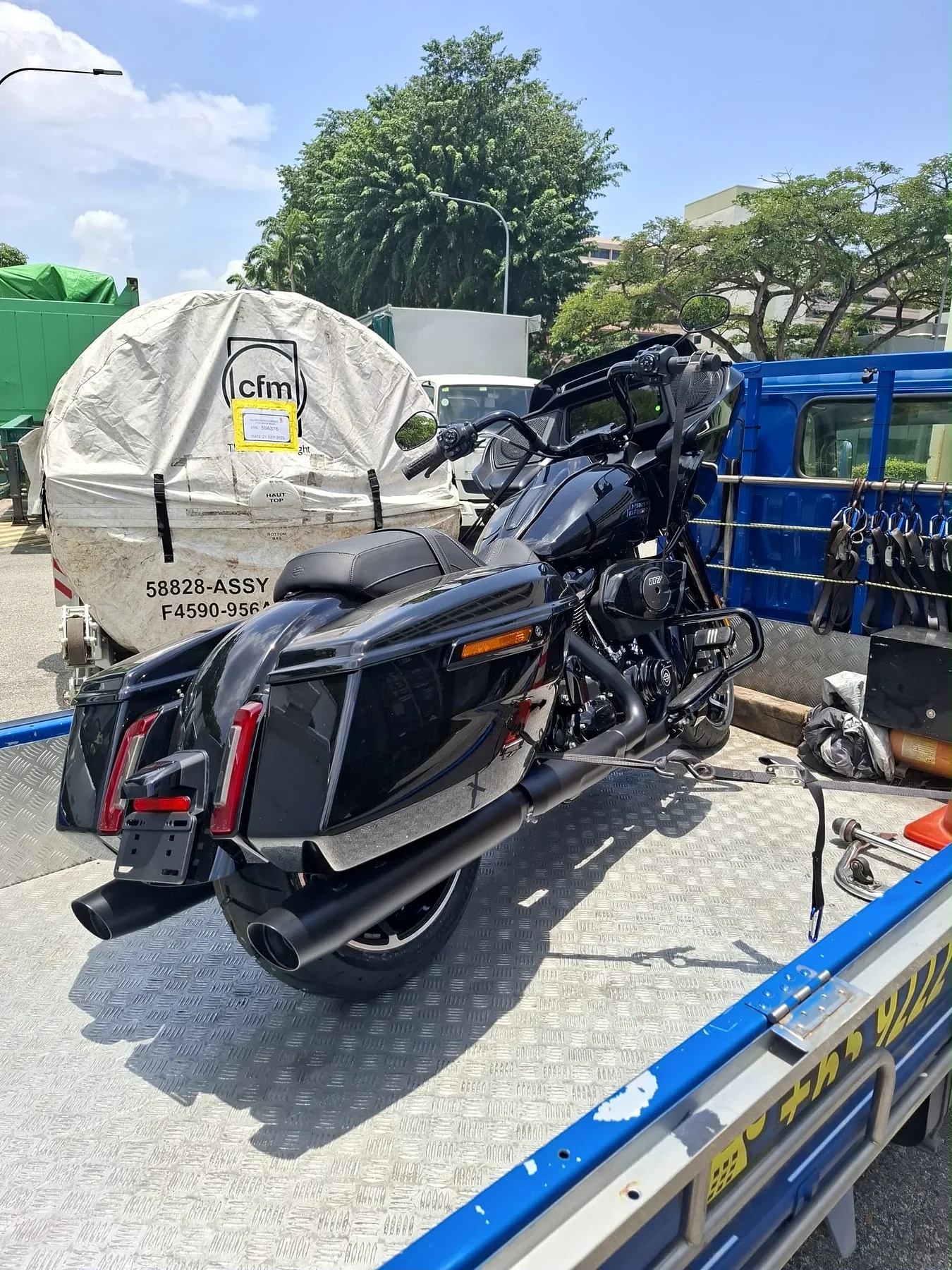 Large scooter prepared for motorcycle towing in Singapore